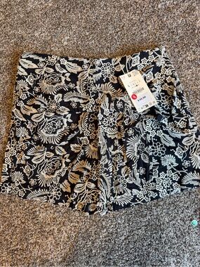 Zara Black Shorts with White Floral Embroidery